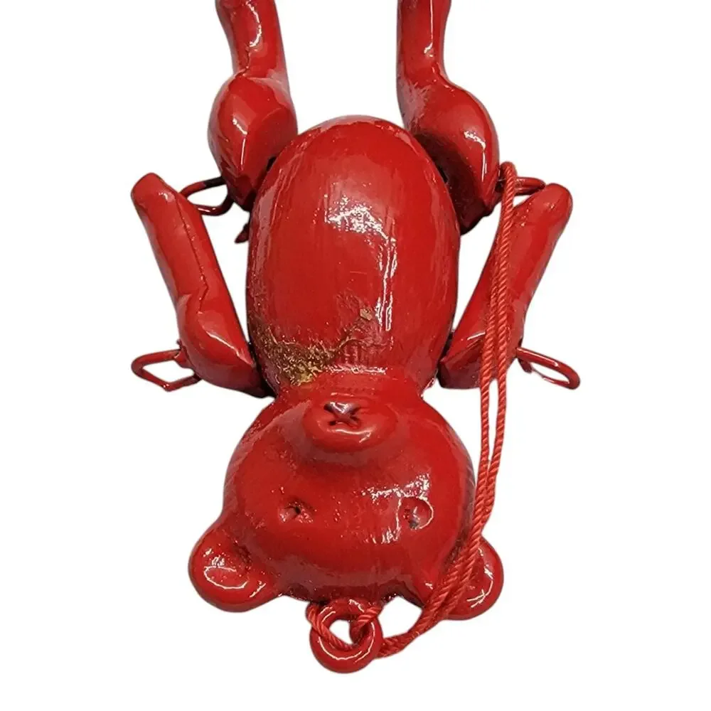 Vintage Midwest Importers Red Metal Jointed Teddy Bear Ornament Taiwan Christmas